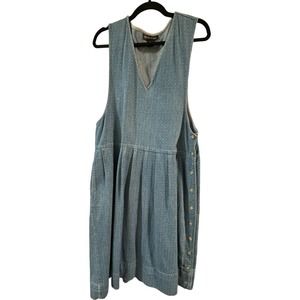 Mizz Lizz Women's Large Sleeveless V-Neck Denim Jumper Apron Dress